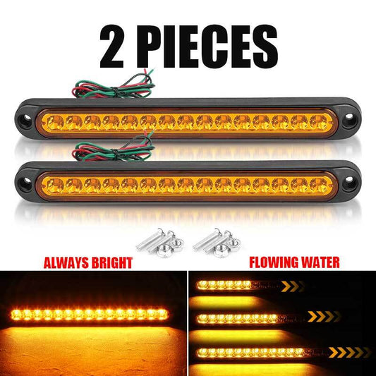 2Pcs 15LED Car Truck DRL Lights Bar Brake Rear Turn Signal Stop Tail Strip Amber