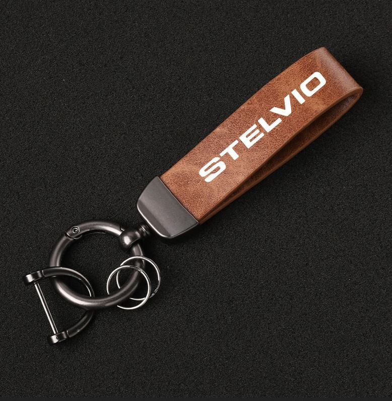 Dark brown leather horseshoe buckle for Alfa Romeo Sportiva car keychains
