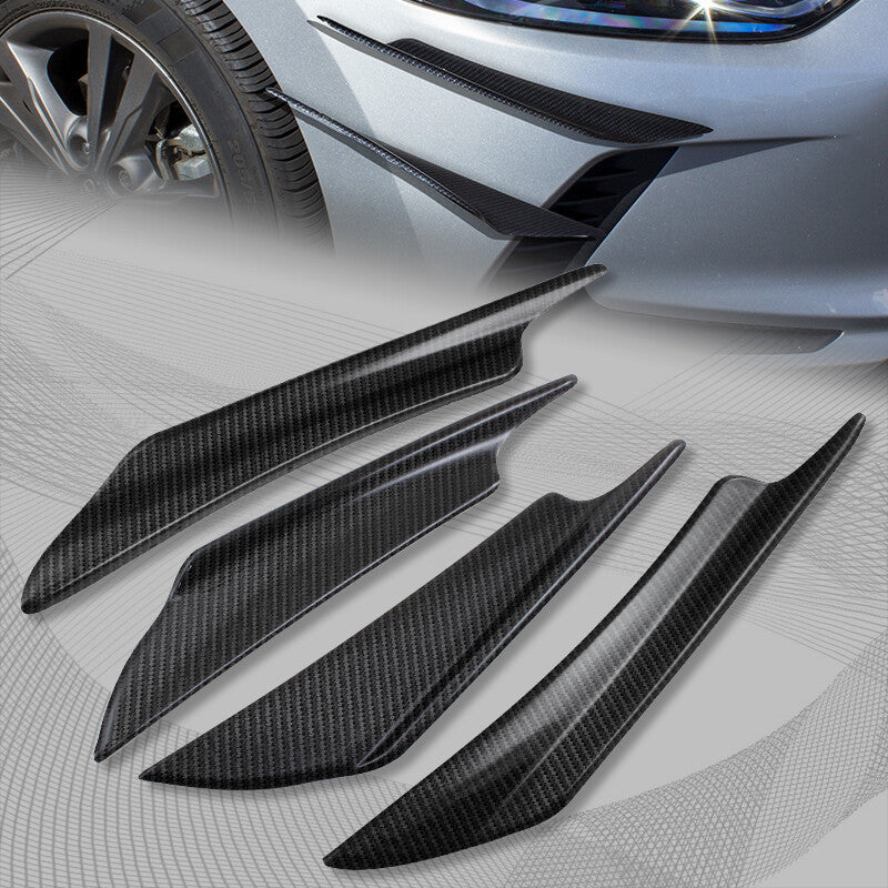 4Pcs Universal ABS Carbon Style Front Bumper Fins Body Spoiler Canards Splitter