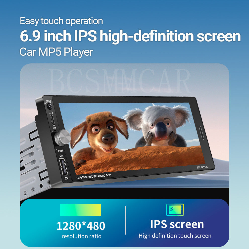 Single DIN 6.9in Touch Screen Stereo Radio Car For Carplay Audio Video Player