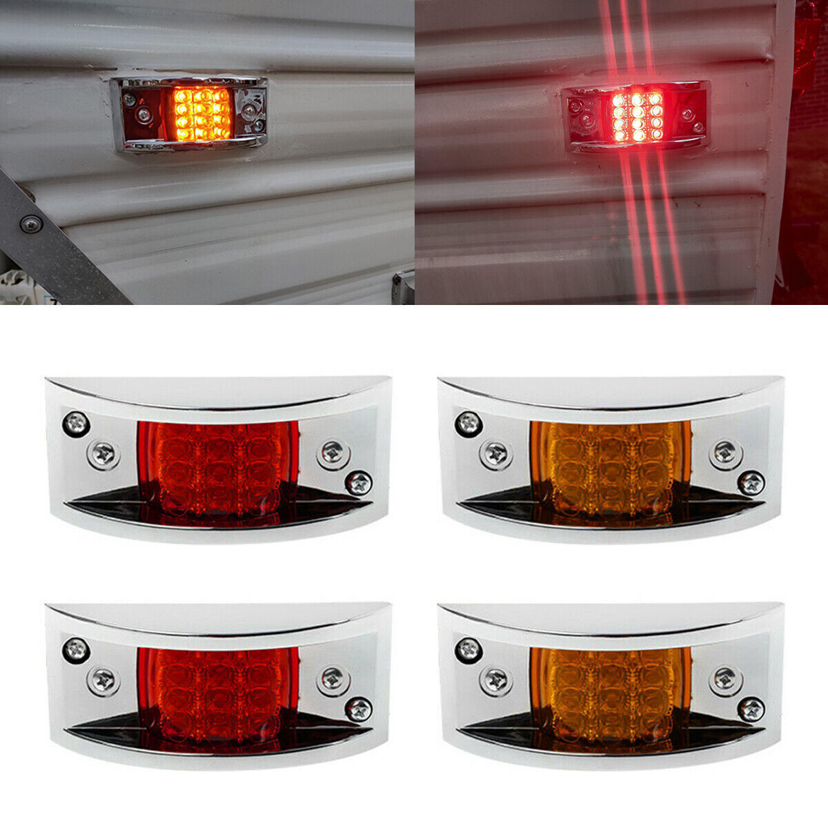 2-8x 12LED Side Marker Light Clearance Light Amber/Red Sealed Chrome Truck Lorry