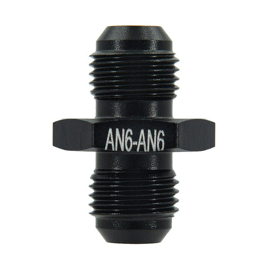 Black AN6 6AN To AN6 6AN Male Thread Straight Fitting Adapter Aluminum Anodized