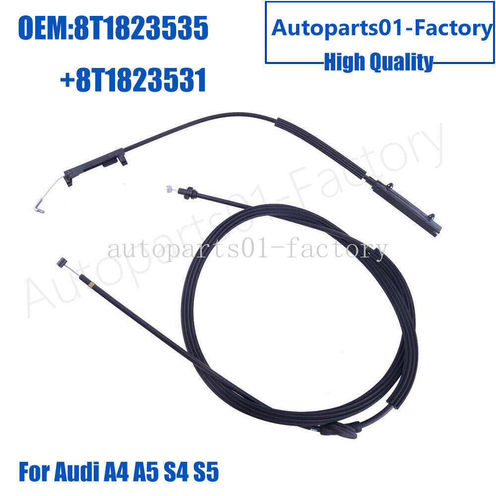 Set of 2PCS Rear+Front Hood Lock Latch Release Cable for Audi A4 A5 S4 S5