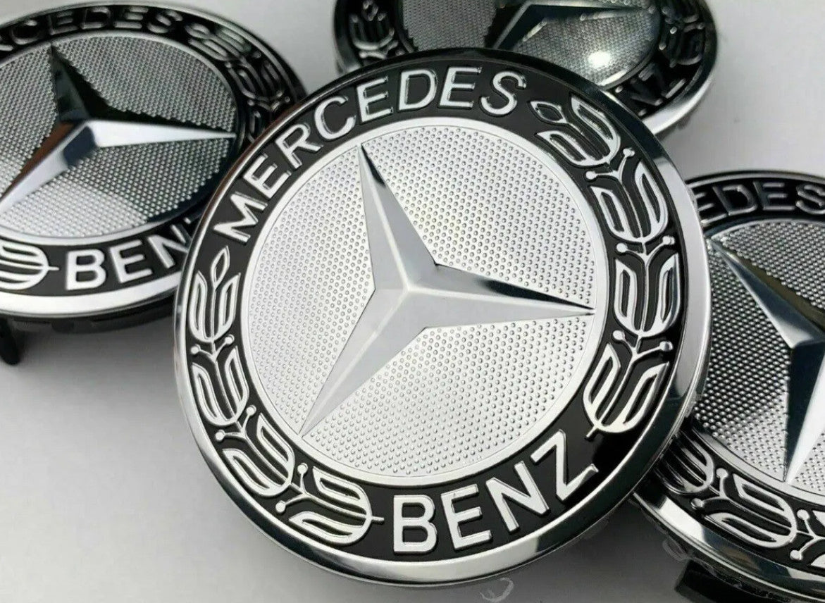 4-Piece for Mercedes-Benz Alloy Wheel Center Caps, 75mm Badges, Black Wheel Badges - Set