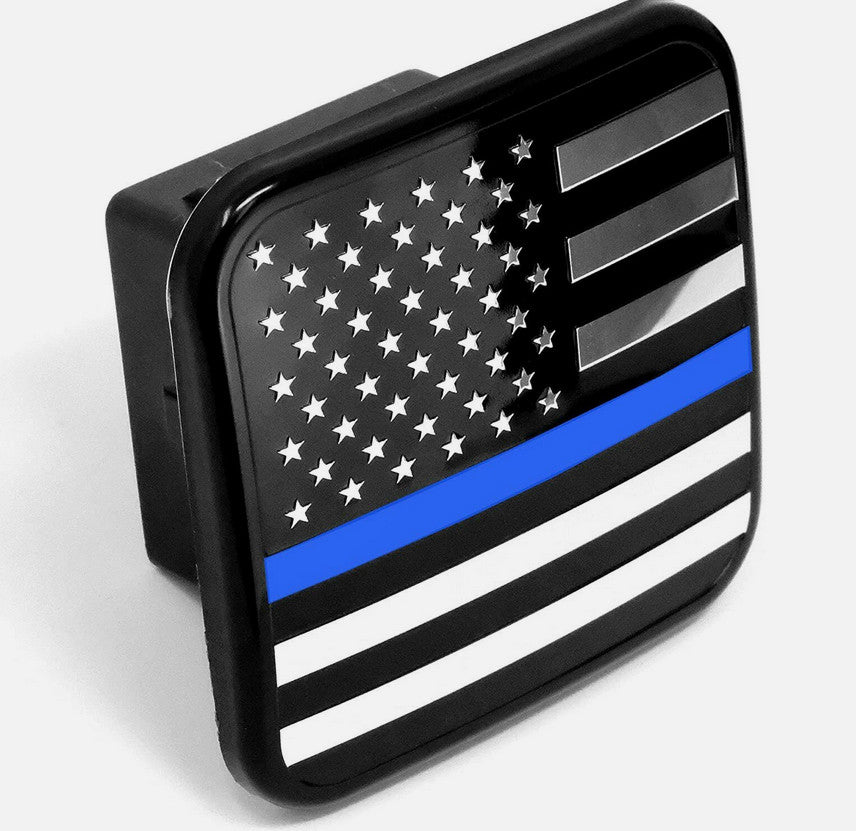 Car mount plug cap tow receiver 2-inch American flag black chrome blue for Chevrolet