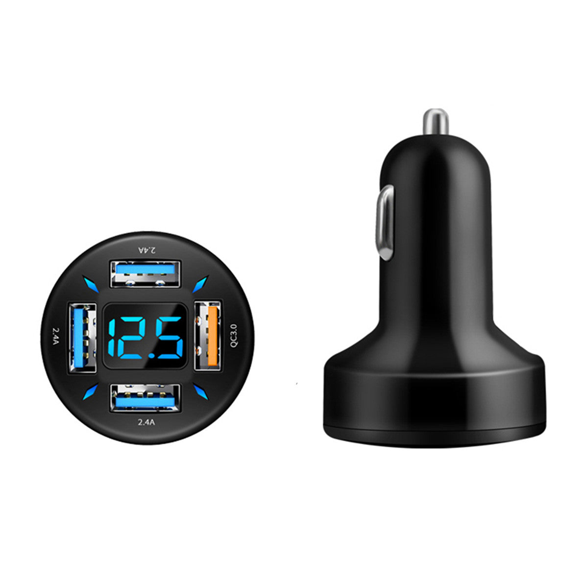 USB 4 Port 12-24V Car Charger Adapter Black for Samsung Huawei With Voltage