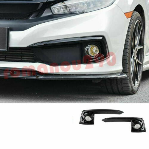 for Honda for Civic 2019-2021 Glossy Black Car Front Fog Lights Lamp Cover Trim ABS