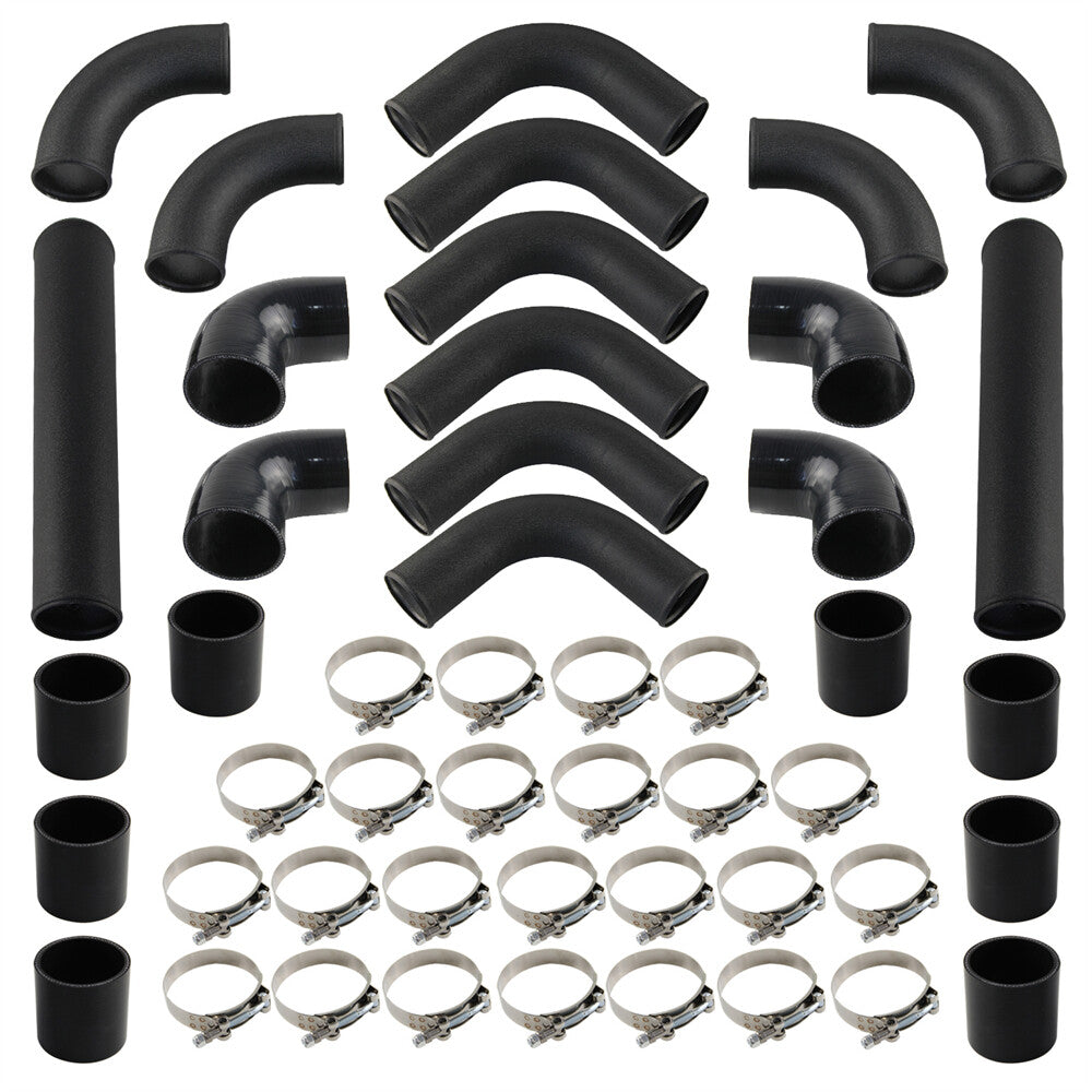 12PCS 3 76mm Universal Turbo Intercooler Pipe Piping+Silicone Hose Kit Black