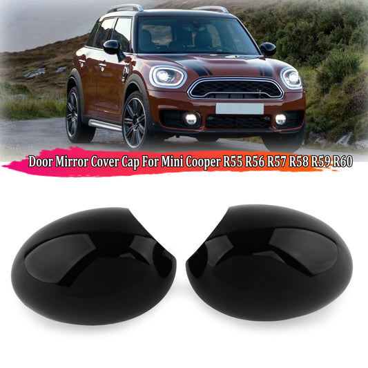 A pair of glossy black door mirror covers for Mini Cooper R60 R55 R56 R57 R58