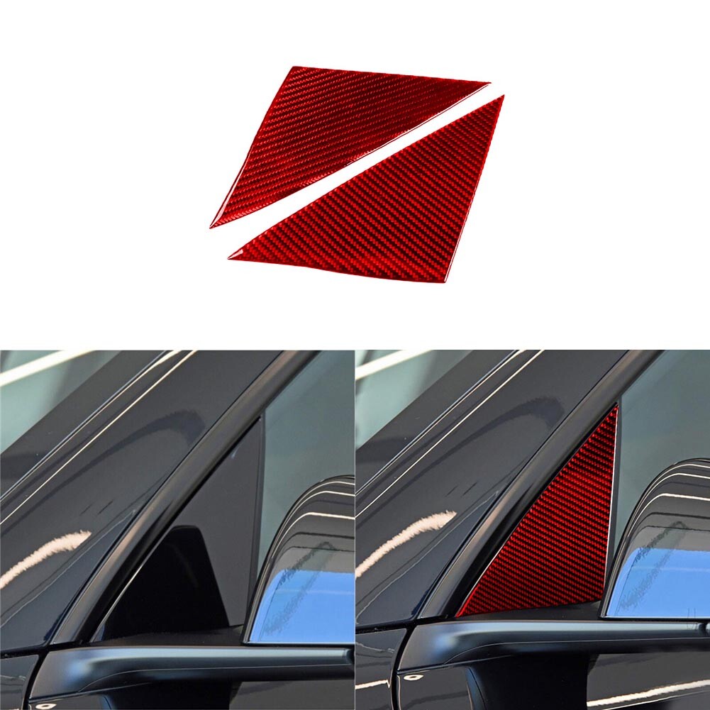 2x Red Carbon Fiber Front Window Pillar A Cover Trim for Tesla Model 3/Y 2017-22