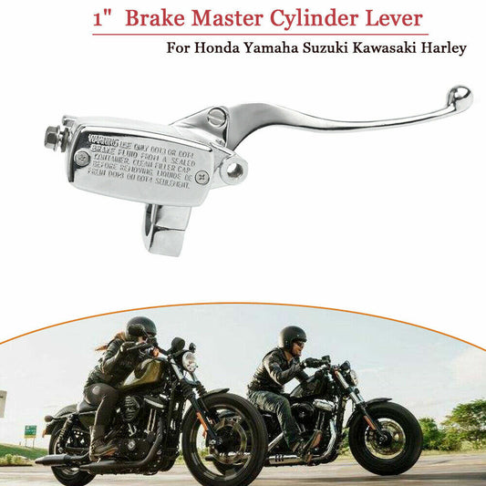 Motorcycle 1 Handlebar Chrome Hydraulic Brake Master Cylinder Lever Universal