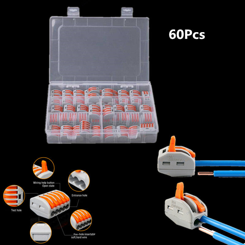 60Pc Car Wire Terminal Spring Lever Nut Terminal Block Reusable Cable Connector