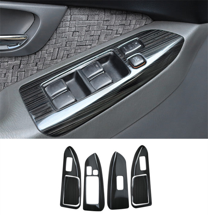 6P Black Steel Inner Window Switch Panel Cover Trim for Toyota Prado FJ120 03-09