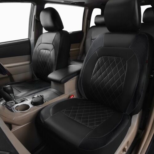9-piece leather 5- for seat car for seat cover set with front and rear full interior cushions (Blac-)