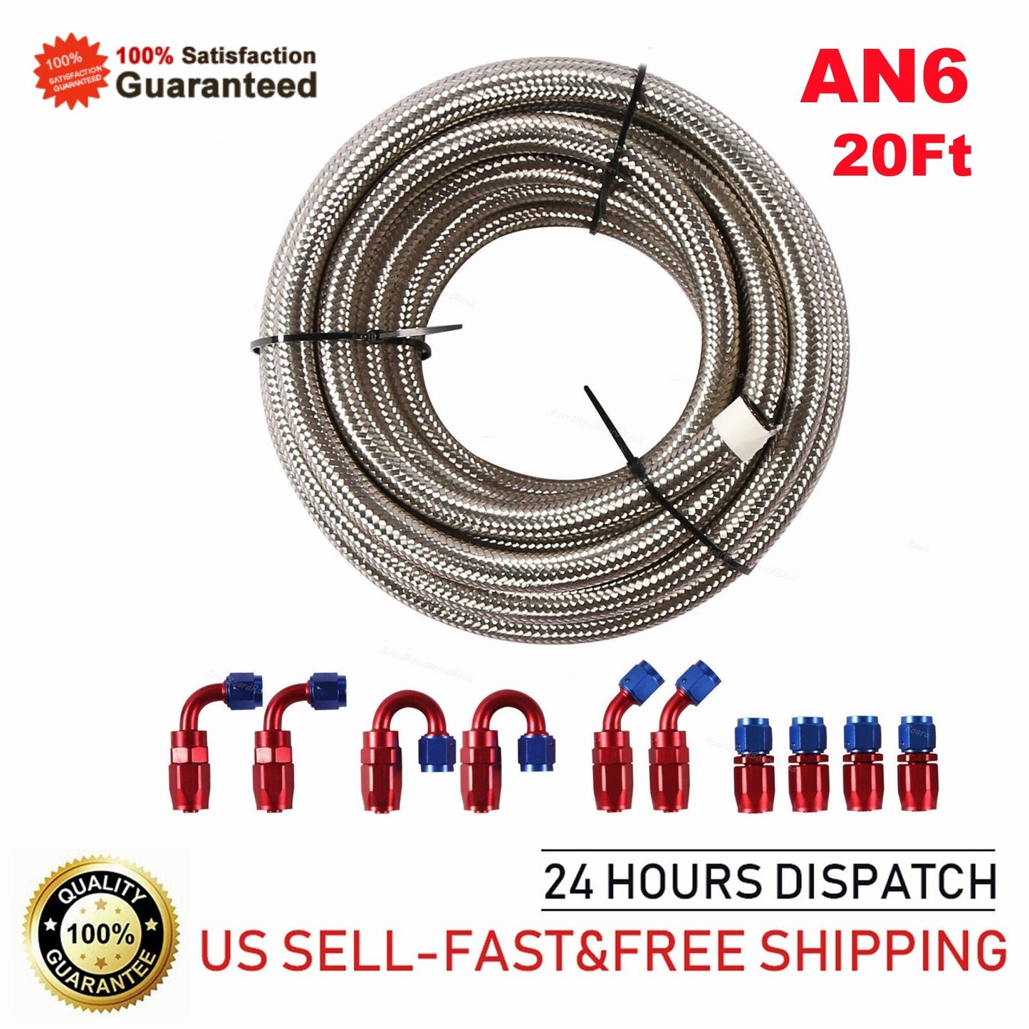 AN6-6AN AN-6 3/8 Accessories Stainless Steel Braided Oil Fuel Hose Line 20ft Kit