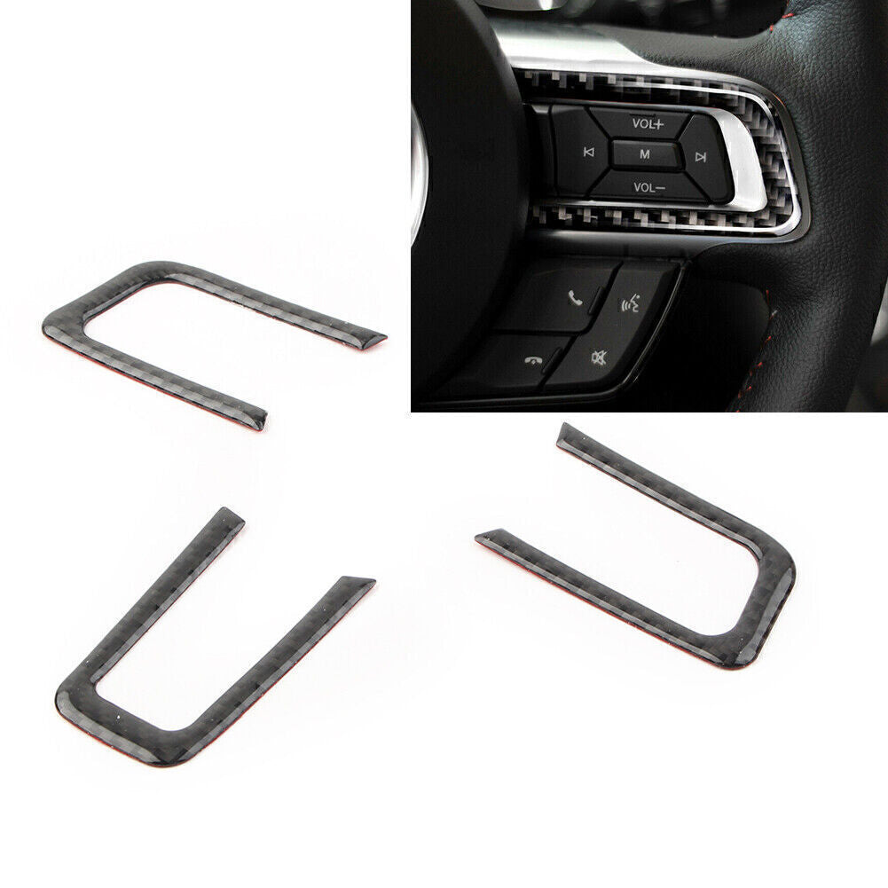 Carbon Fiber Interior Inner Steering Wheel Cover Trim Fit for Ford for Mustang 2015-2019