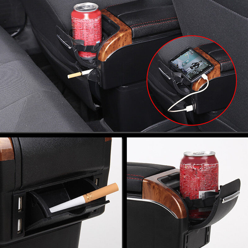 Black armrest box, double-layer car interior storage center console, 7 USB ashtray