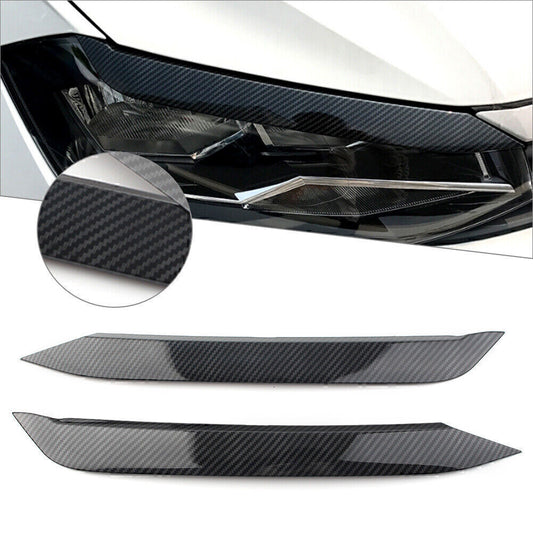 for VW Polo 2019+ 2x Carbon Look Headlight Eyebrow Eyelid Molding Trim Lid Cover