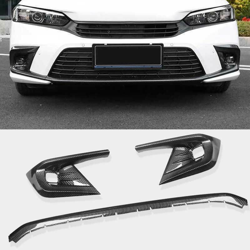 3X Carbon Fiber Front Bumper Strip+Fog Light Trim for Honda for Civic 11th 2022-2023
