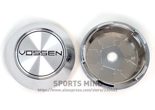 4-piece set of 65mm Vossen silver chrome wheel center caps, hubcaps, badges, decals, and badges