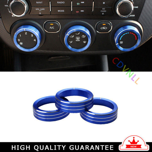 Console AC Switch Control Button Ring Trim 3X for Kia K3 2014-2018 Blue Aluminum