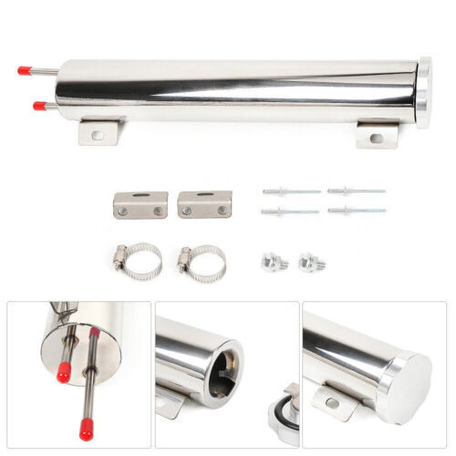 2x15 Polished Stainless Steel Radiator Coolant Overflow Catch Puke Tank 24OZ