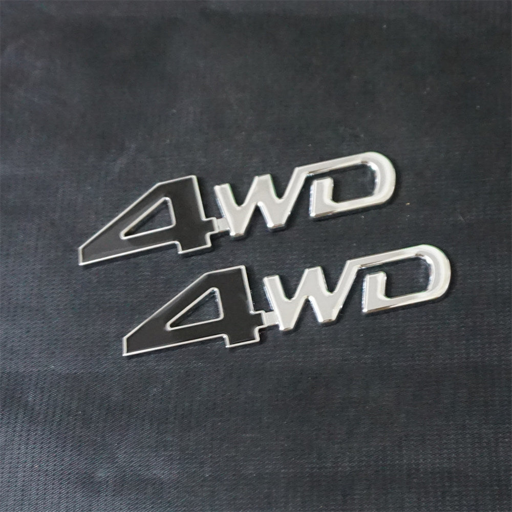 2x Silver Chrome Black 4WD Big Metal Decal Sticker Badge Emblem Engine Hatchback