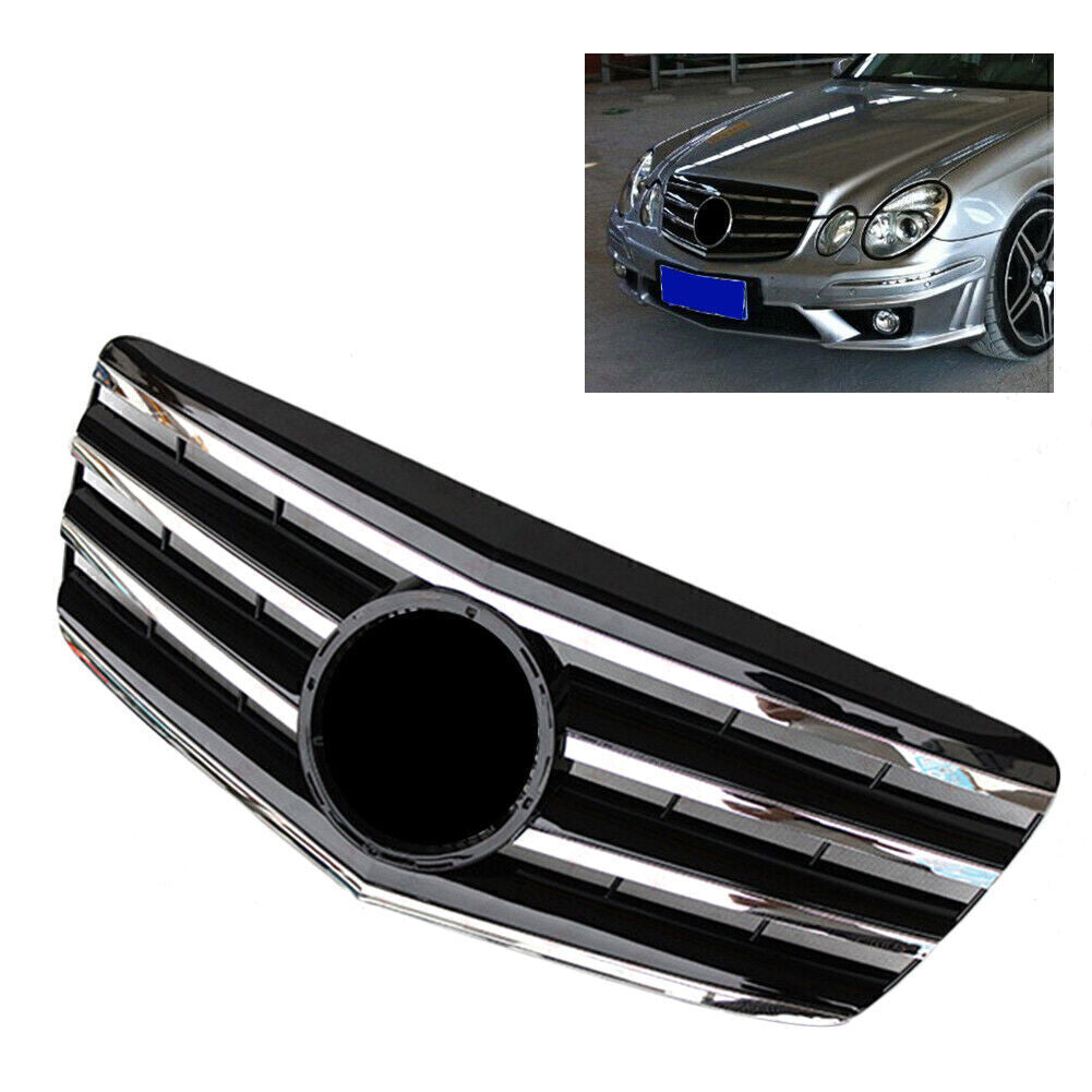 4-PIN Front Grille Grill Chrome Black for Mercedes-Benz E-Class W211 2007-2009