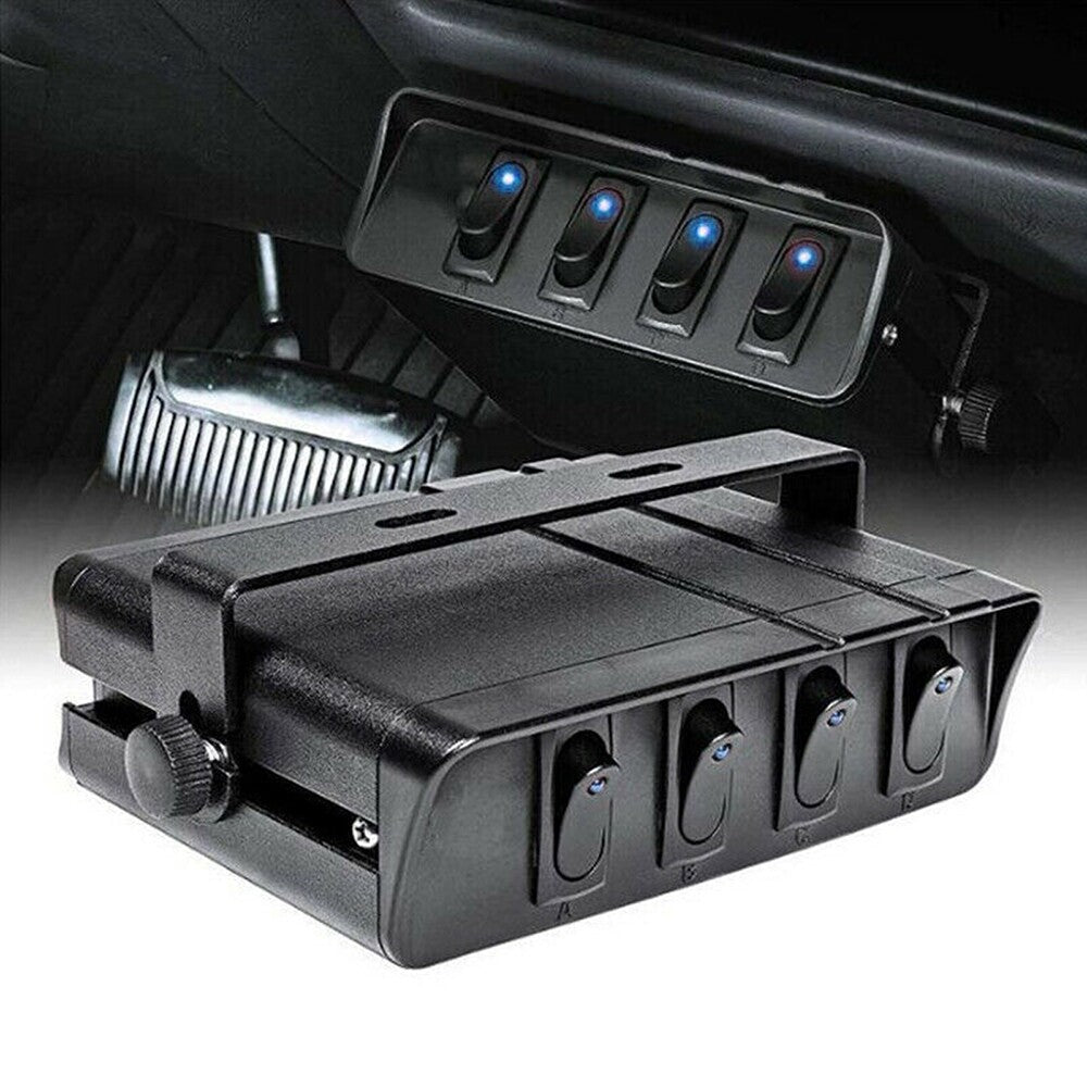 4-Gang 12V Rocker Switch Box On/Off Rocker Toggle Switch Panel Box for Car Light