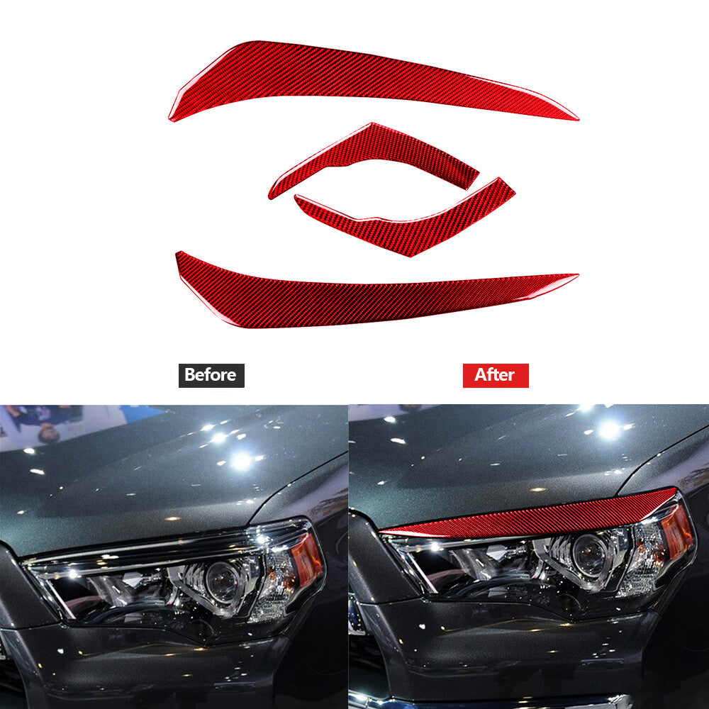 Red Carbon Fiber Headlight Eyebrow Scuff Cover Trim for Toyota 4Runner 2010-2020