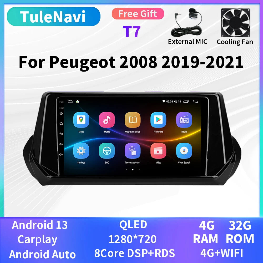 for Peugeot 2008 2019-2021 CarPlay GPS Auto Car Radio Multimedia Player Screen