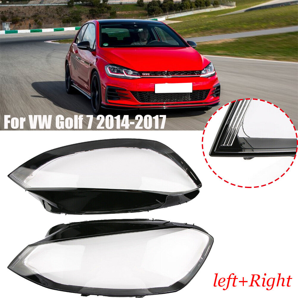 Two-piece headlight lens cover with transparent lens housing suitable for 2014-2017 for Volkswagen for Golf 7 models.