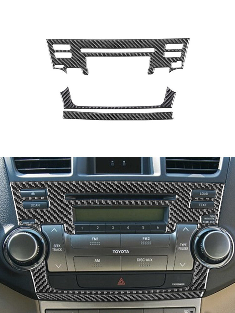 3Pcs Radio Frame Trim Cover Carbon Fiber Type B for Toyota Highlander 2008-2013