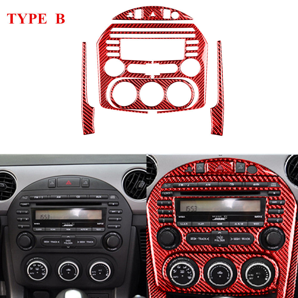 Red Carbon Fiber Interior Central Console Cover Trim for Mazda MX-5 Miata Type B