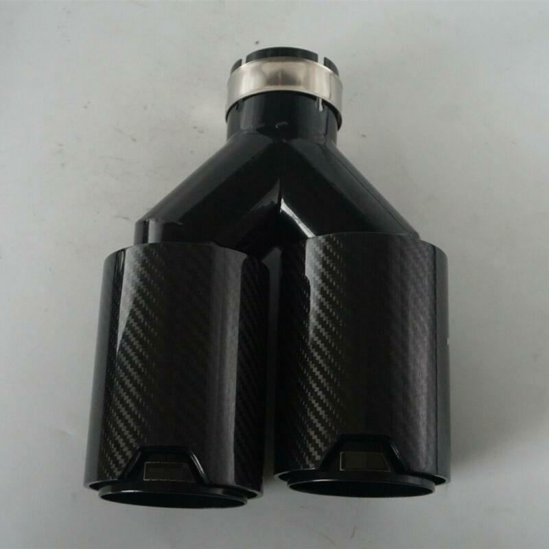 2x Black for BMW Stainless Carbon Fiber Dual Pipe Car Exhaust Tip Y 2.5 Inlet