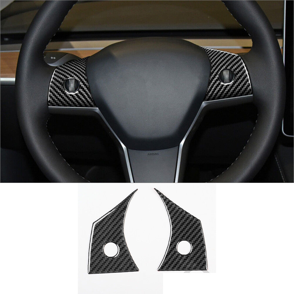 Carbon Fiber Interior Steering Wheel Button Cover Trim for Tesla for Model Y /3 17-22