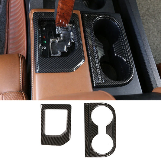 Console Gear Shift Water Cup Holder Cover For T@yota Tundr@ 2014-2021 ABS Carbon