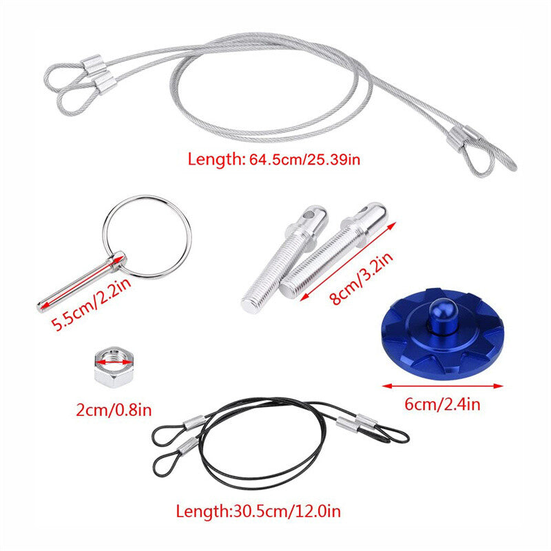 2x CNC Aluminum Universal Car Bonnet Hood Pin Lock Latch Appearance Kit Blue