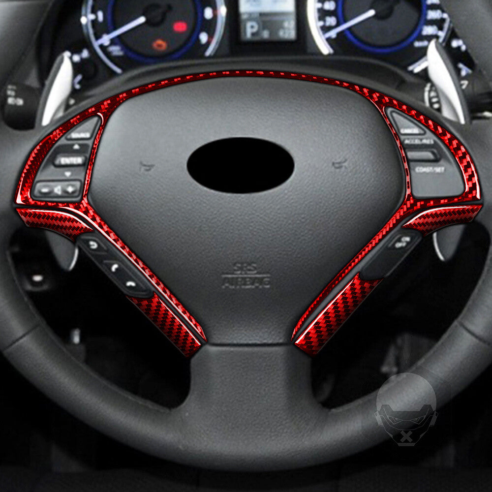 Red Carbon Fiber Steering Wheel Button Panel Trim for Infiniti G37 Sedan 2010-13