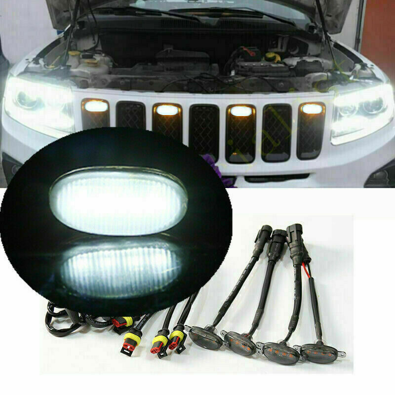 for Jeep Grand Cherokee 2003-2021 Front Grille White LED Light Style DRL