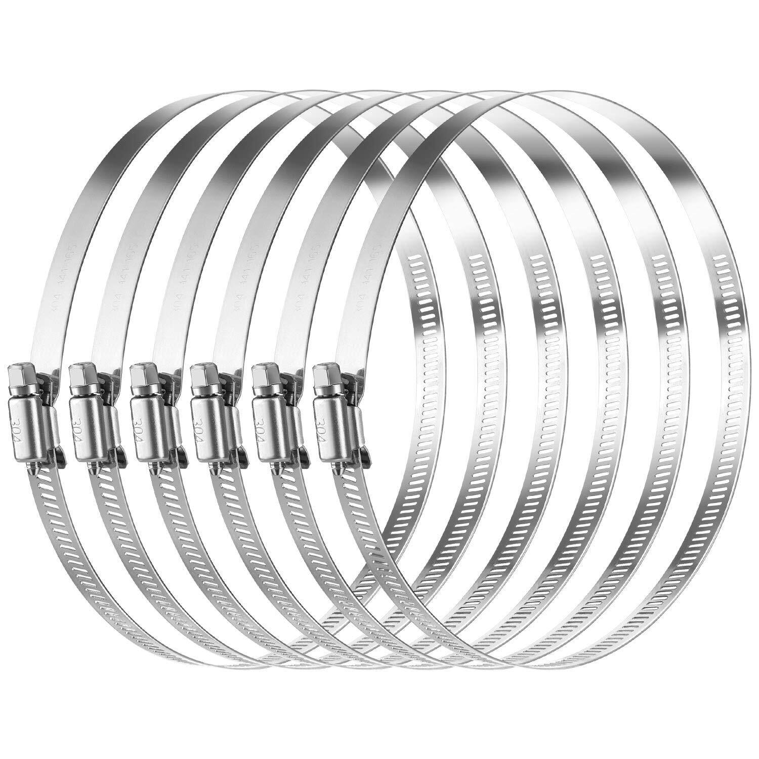 6-Piece Stainless Steel Hose Clamps, 10-inch Worm Gear Hose Clamps, Pipe Clamps, Jubilee Clamps