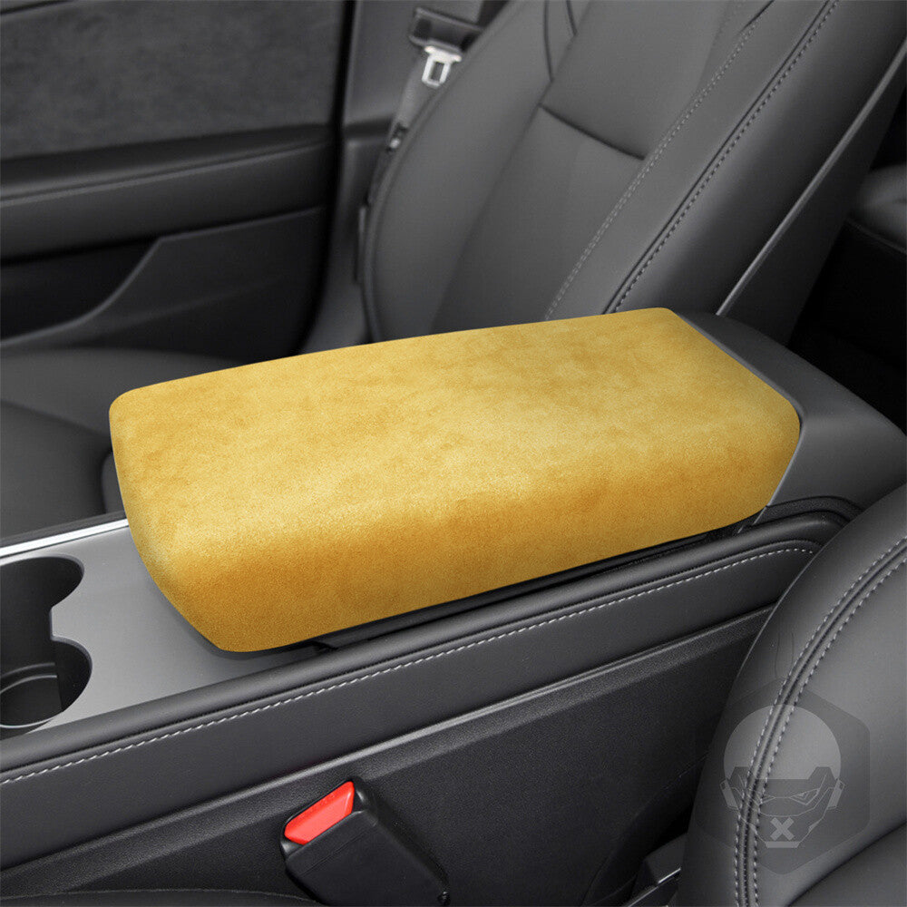 Suede Yellow Center Console Armrest Box Panel Cover for Tesla Model 3 2017-2023