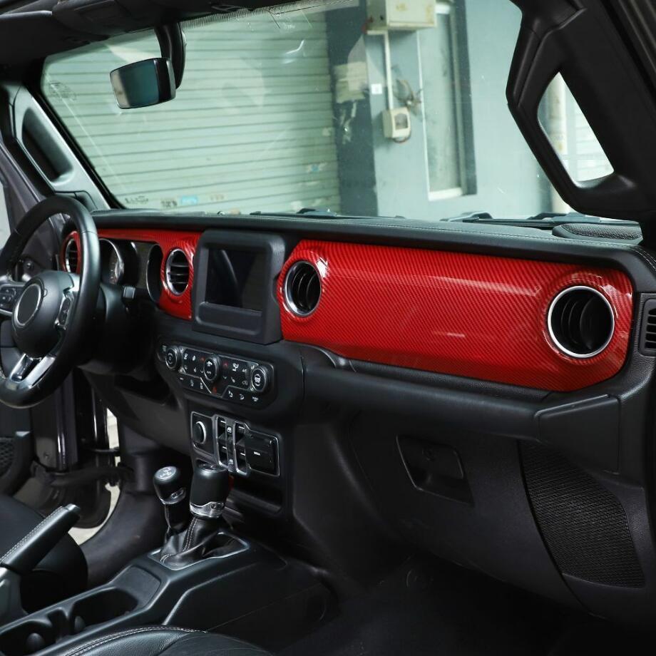 Suitable for 18-23 for Jeep for Wrangler JL, Red Carbon Fiber Interior Center Console Dashboard Cover Trim