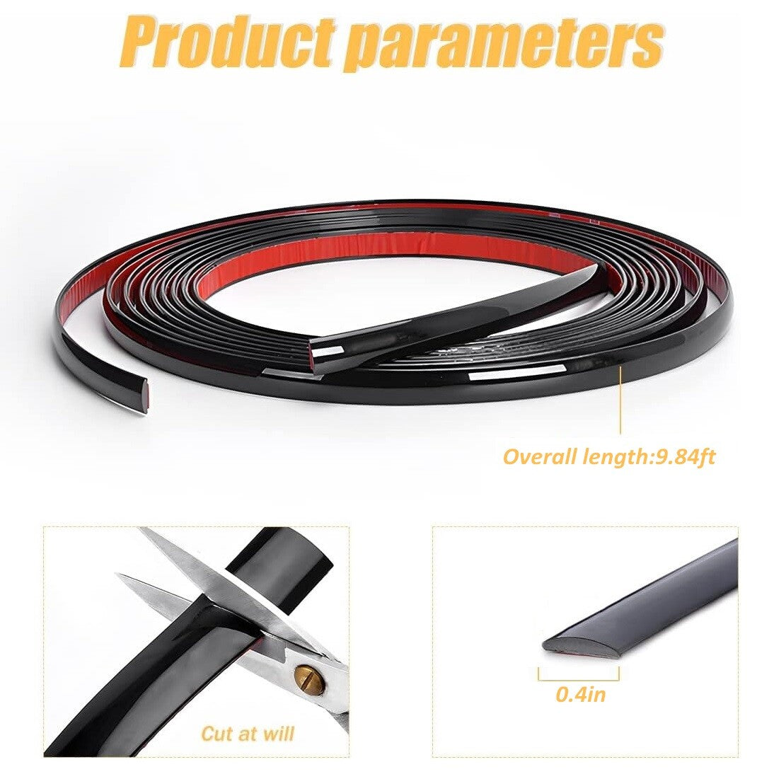 Car Side Door Black Strip Bumper Protector Trim Tape Sticker 3M 10MM