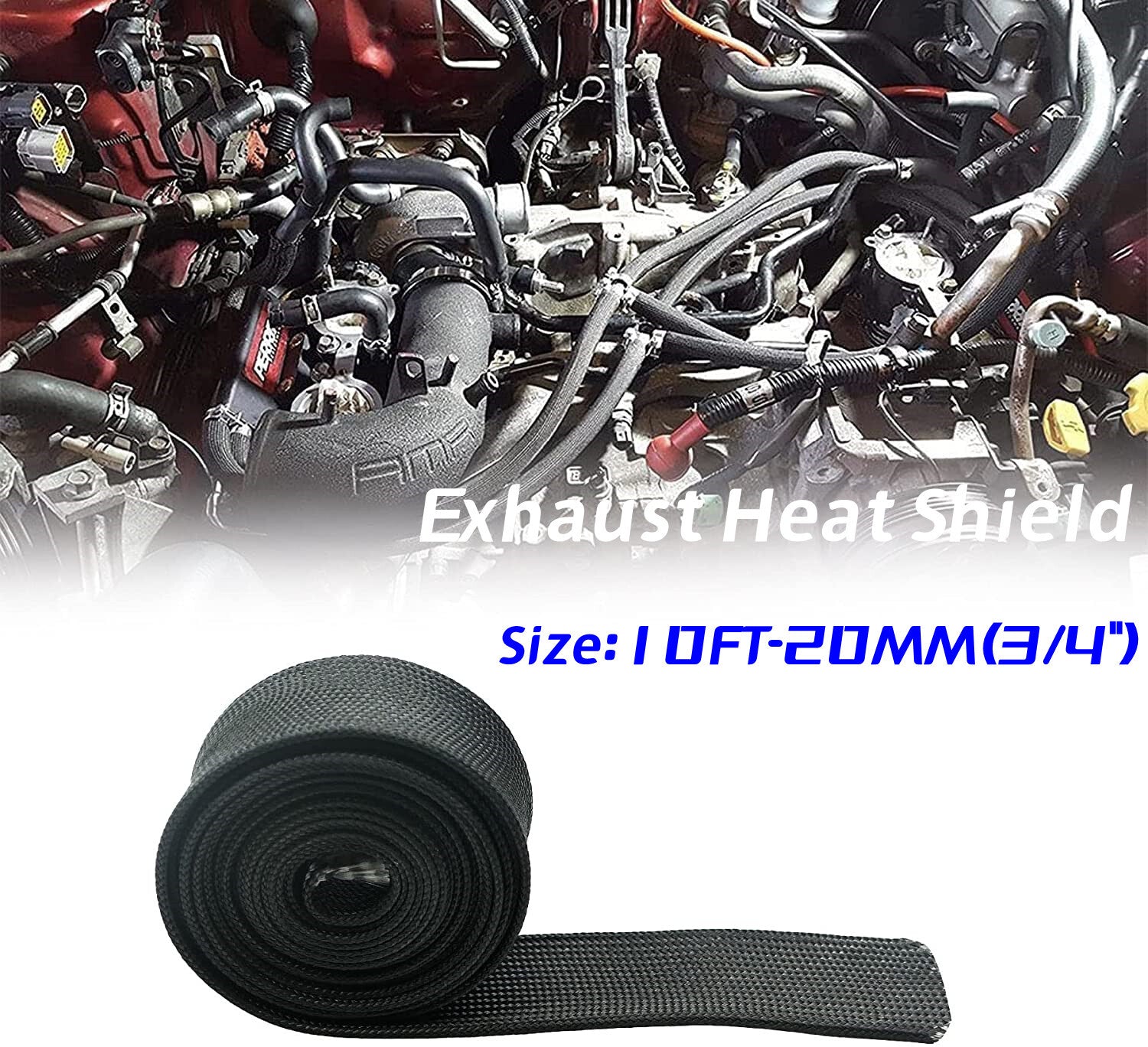 Heat shield 10 ft - 3/4 inch ID adjustable black for automotive wiring harnesses