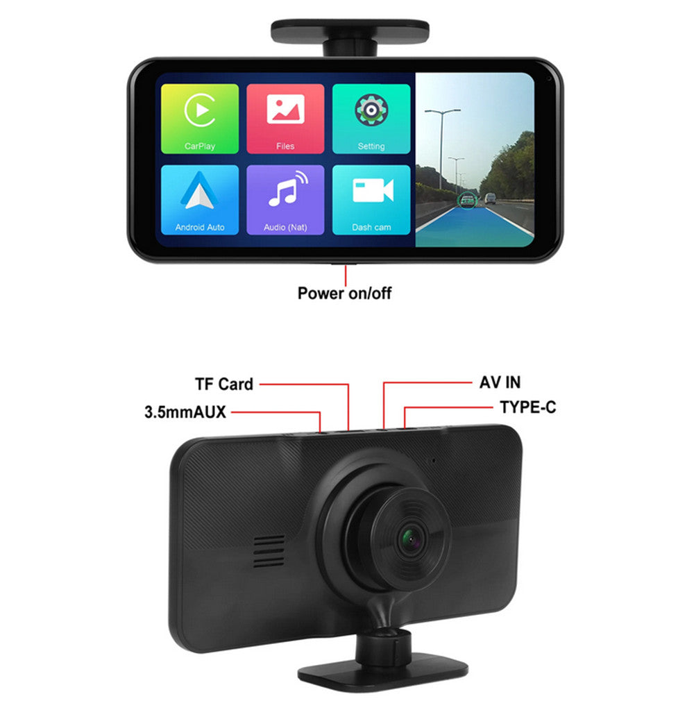 6.25in Car DVR ADAS Dash Cam Portable Monitor For Wireless Carplay Android Auto