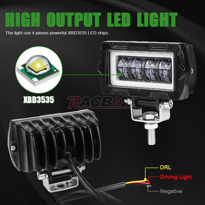 2X 4inch LED Work Light Bar Pods White Halo DRL Driving Fog Lamp Offroad ATV SUV