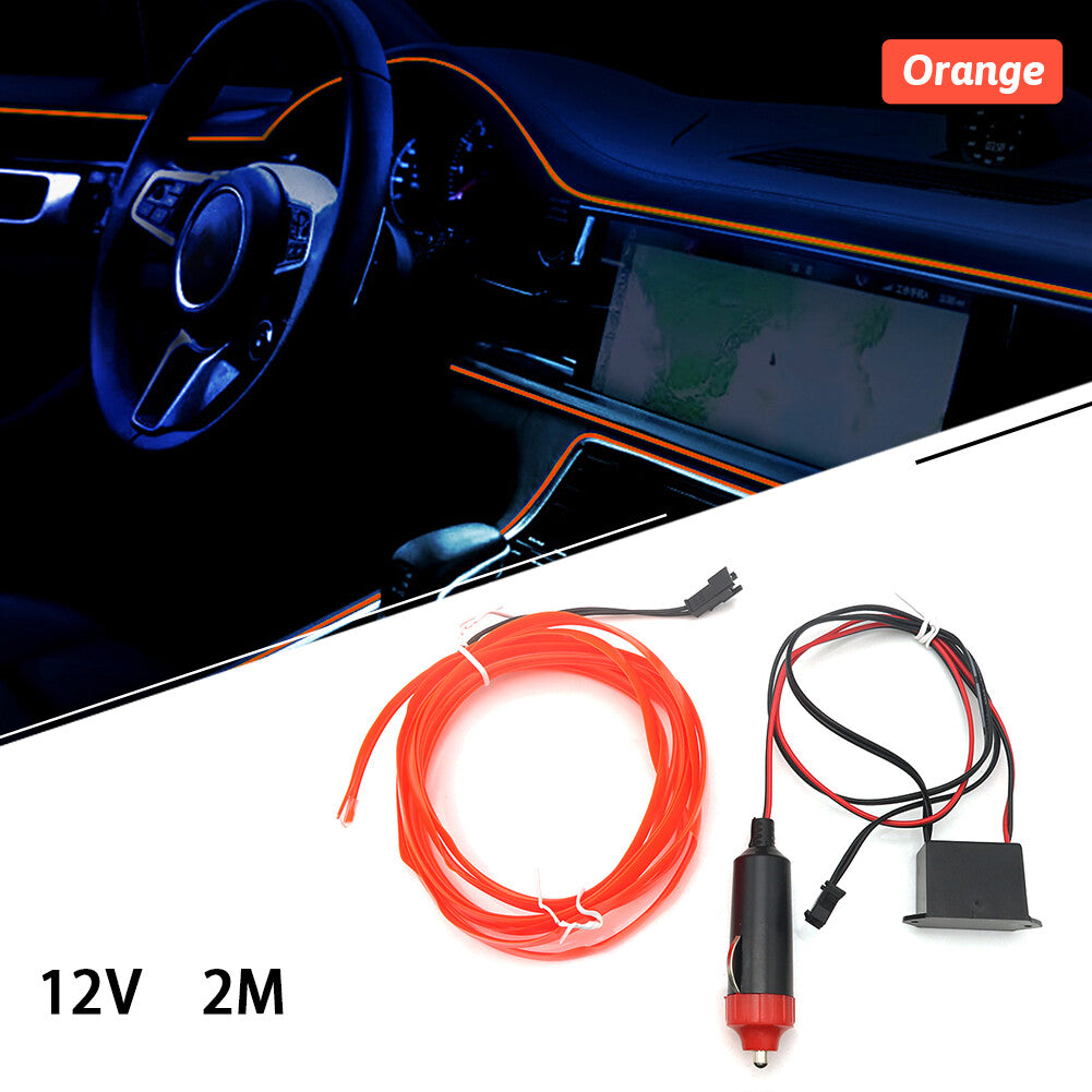 Car Interior LED Neon Lights Decor Atmosphere El Wire String Lamp Orange 2M