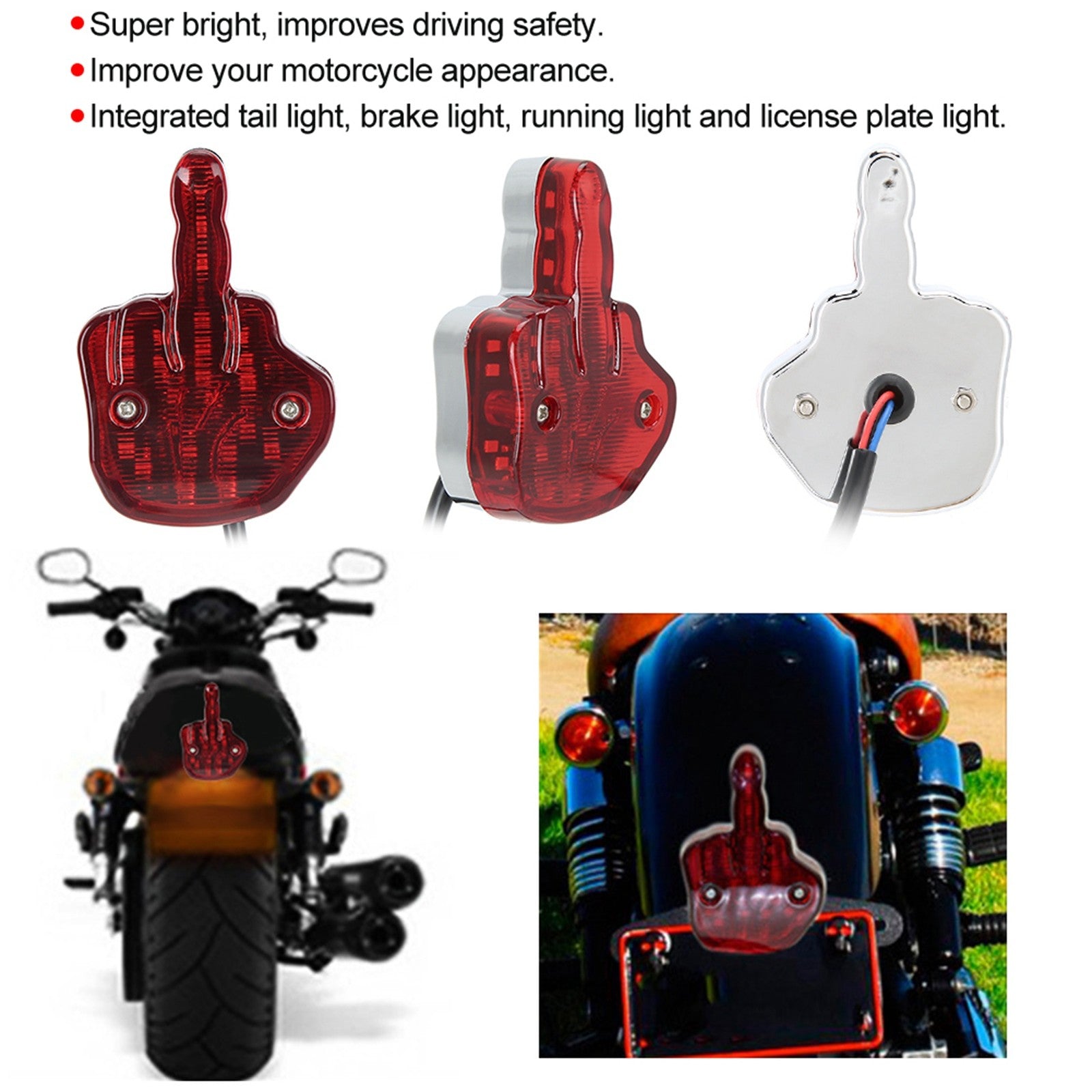 Motorcycle Rear Light LED Motorcycle Taillight Rear Brake Lamp Unique Middle
