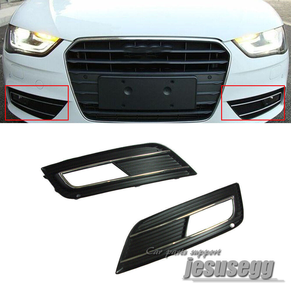 Pair LR Side Front Lower Bumper Fog LIght Lamp Grill Cover for Audi A4 B9 2013+